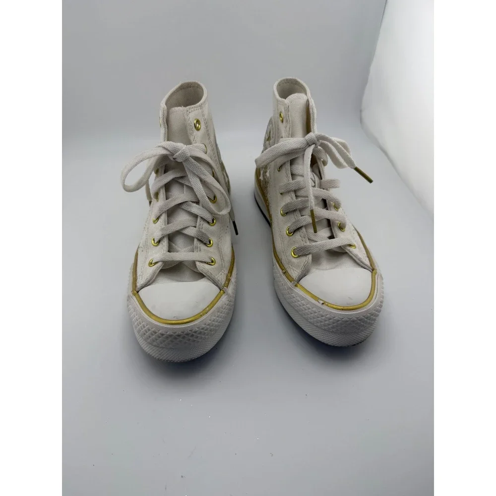 Converse Chuck Taylor All Star High Top Gold Star White Sneakers A12877C Kids 4